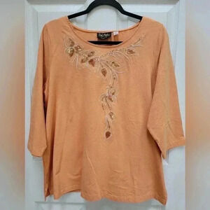 Bob Mackie Wearable Art 3/4 Sleeve Women's Top, Orange Size XL